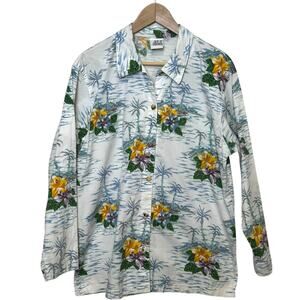 Vintage Julie Mango Size XL Made in USA Tropical Hawaiian Print Blouse Bling